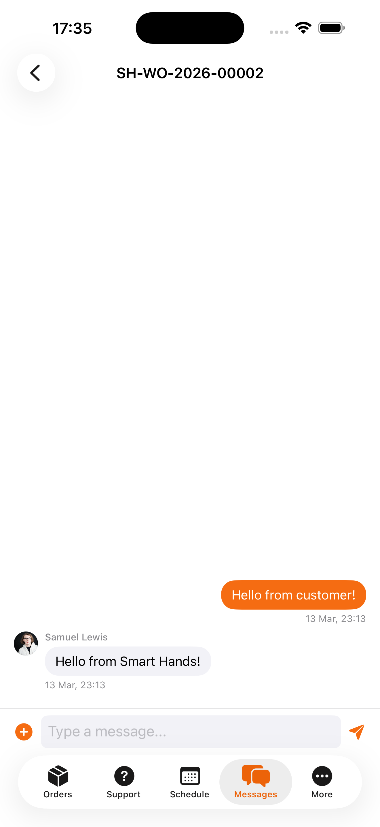 Real-time messaging on a work order
