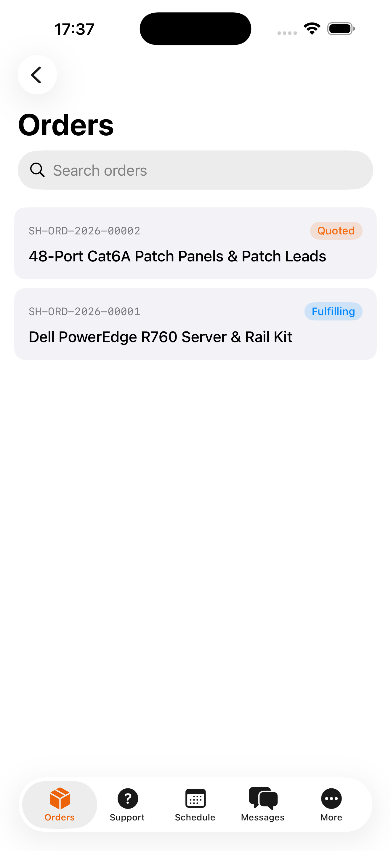 Materials orders list